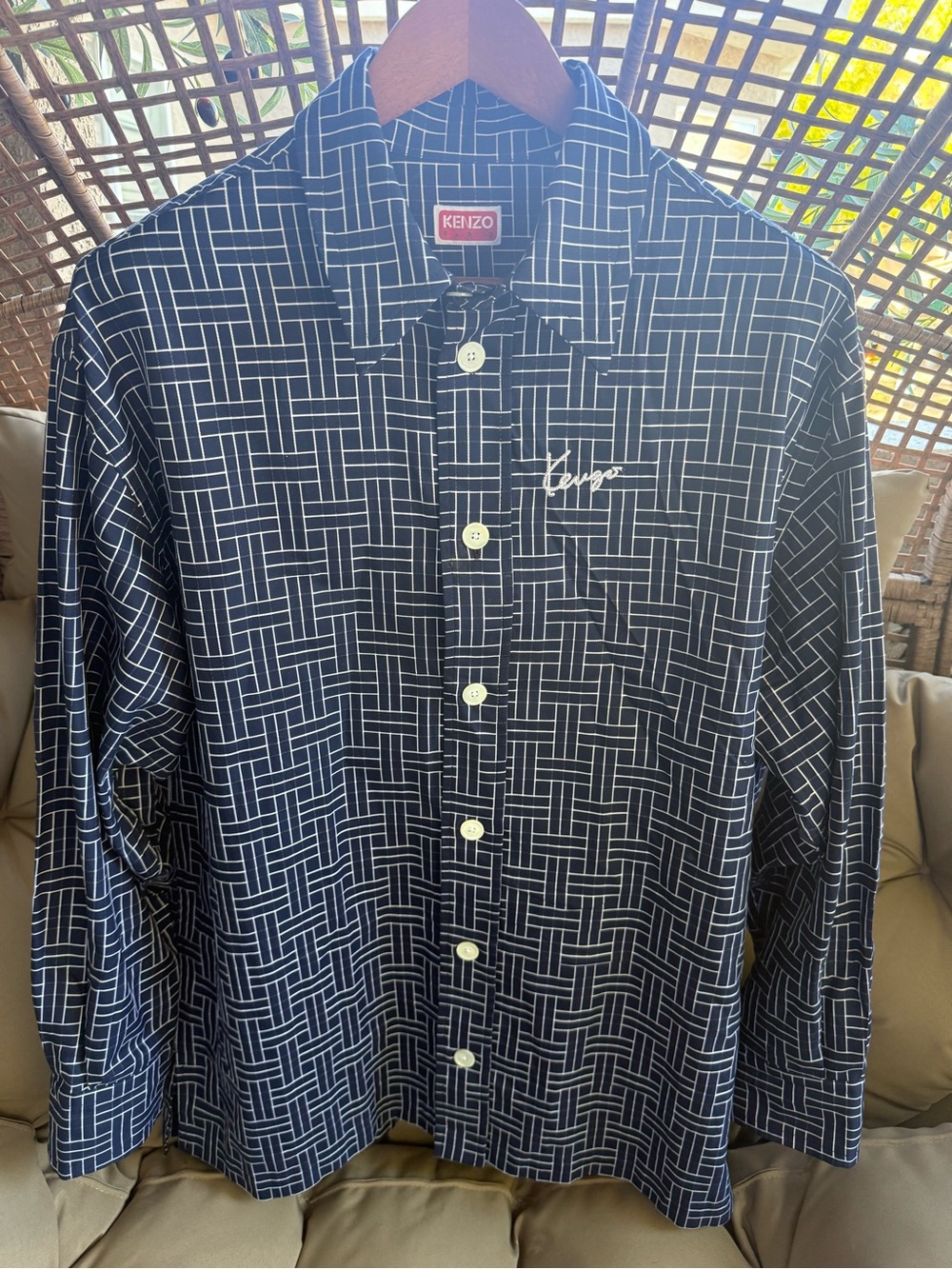 Kenzo Navy & White Geometric Button-Down Shirt